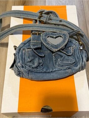 Denim Heart Accent Mini Crossbody Bag